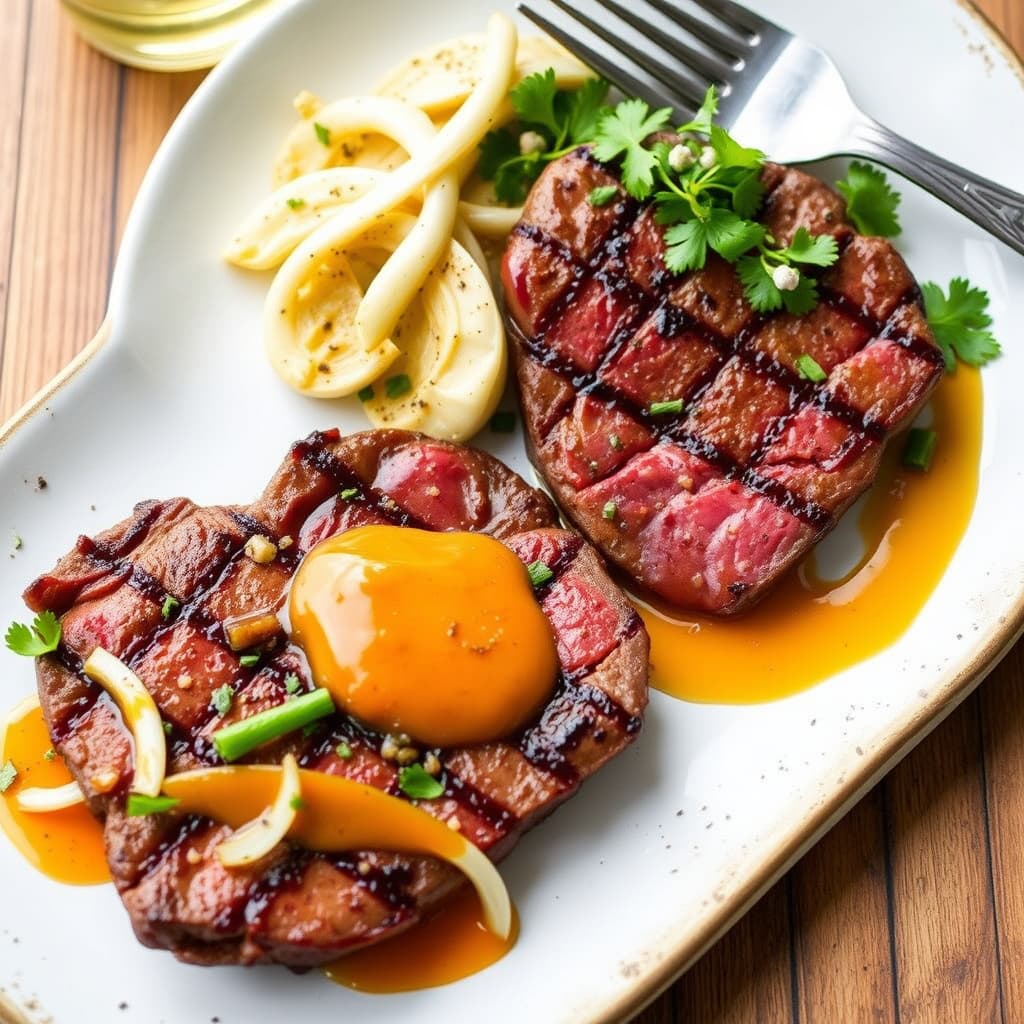 New York Strip-biffer med grillet fennikelsalat og paprika-smør