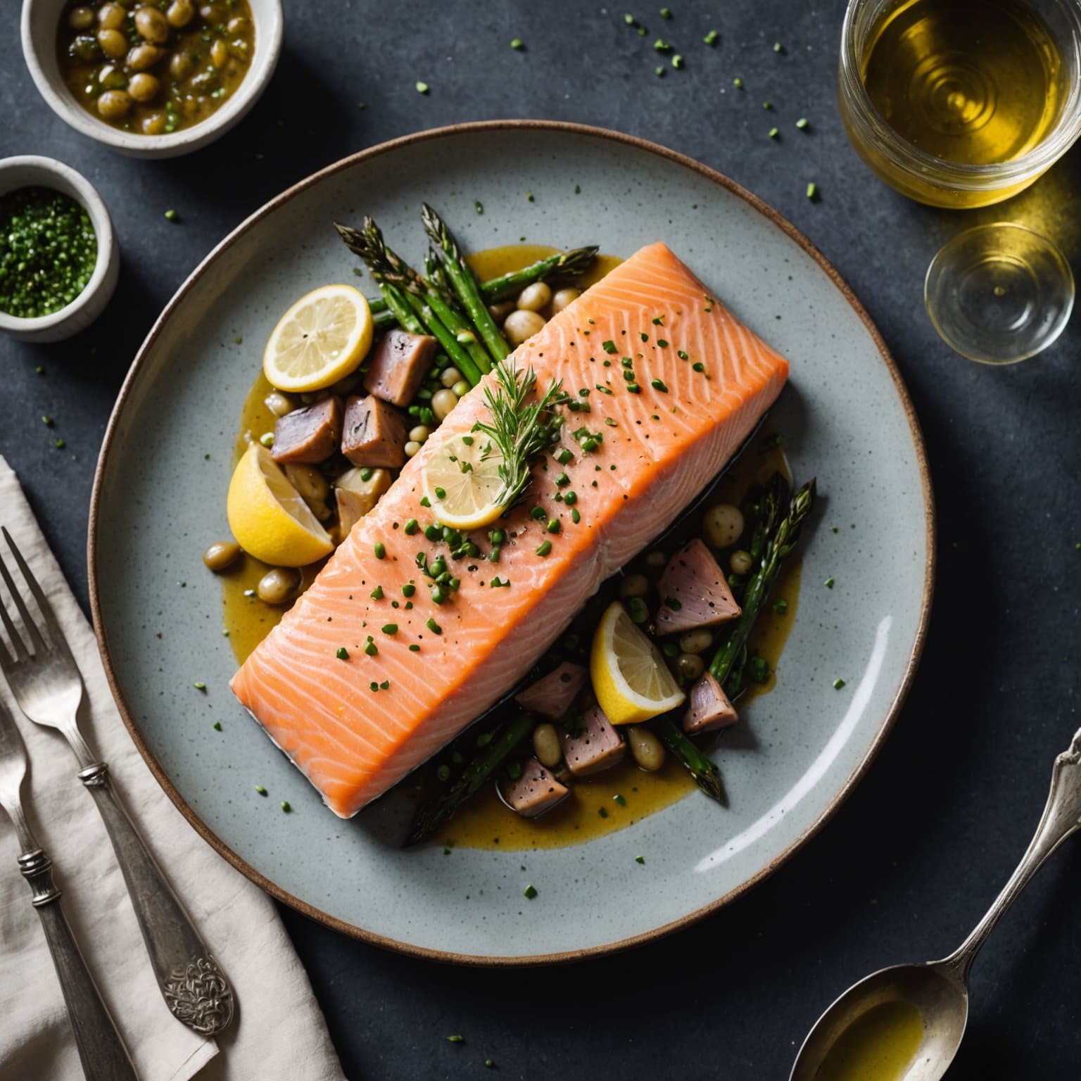 Norsk-inspirert posjert laks med ansjos-smør