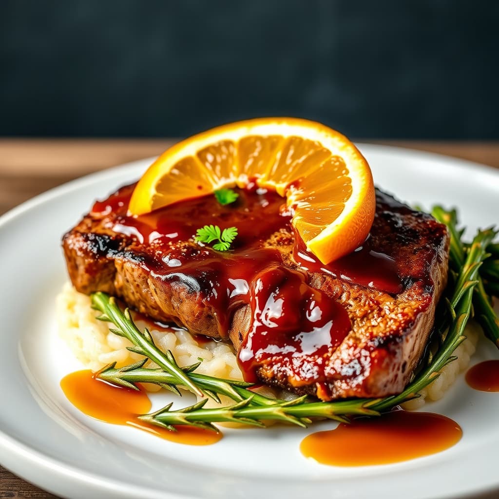 NY Strip Steak med appelsin-bourbon glasur