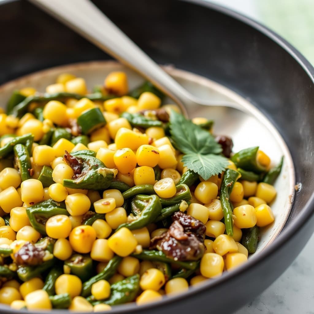 Okra, grønnkål og mais sautert