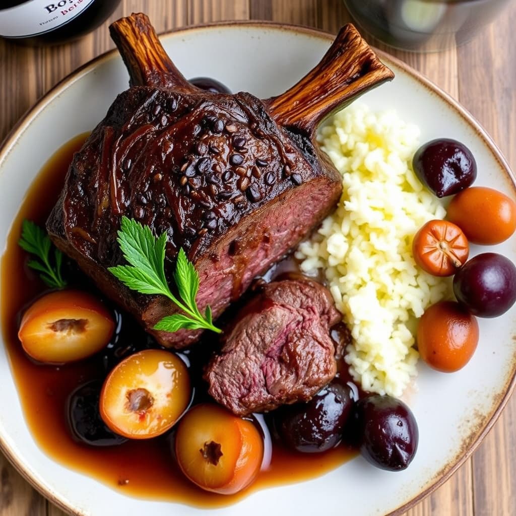 Oksebryst med merlot og svisker