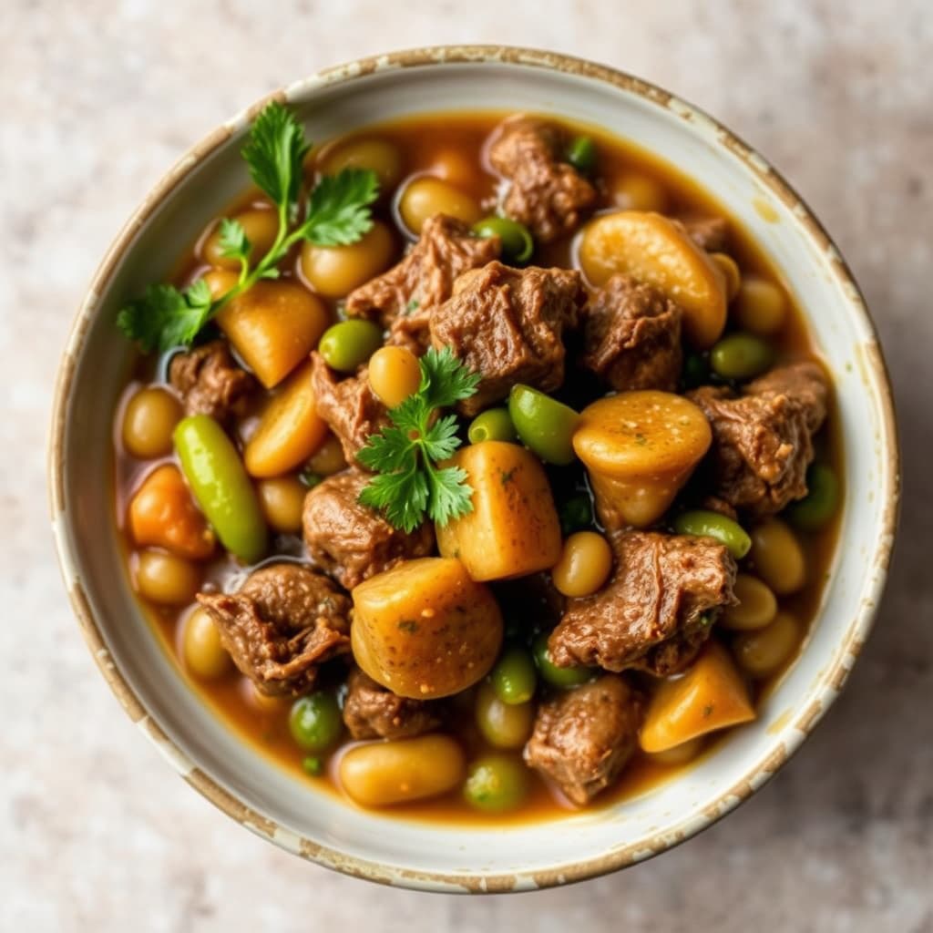 Oksehaler og lima-bønnegryte