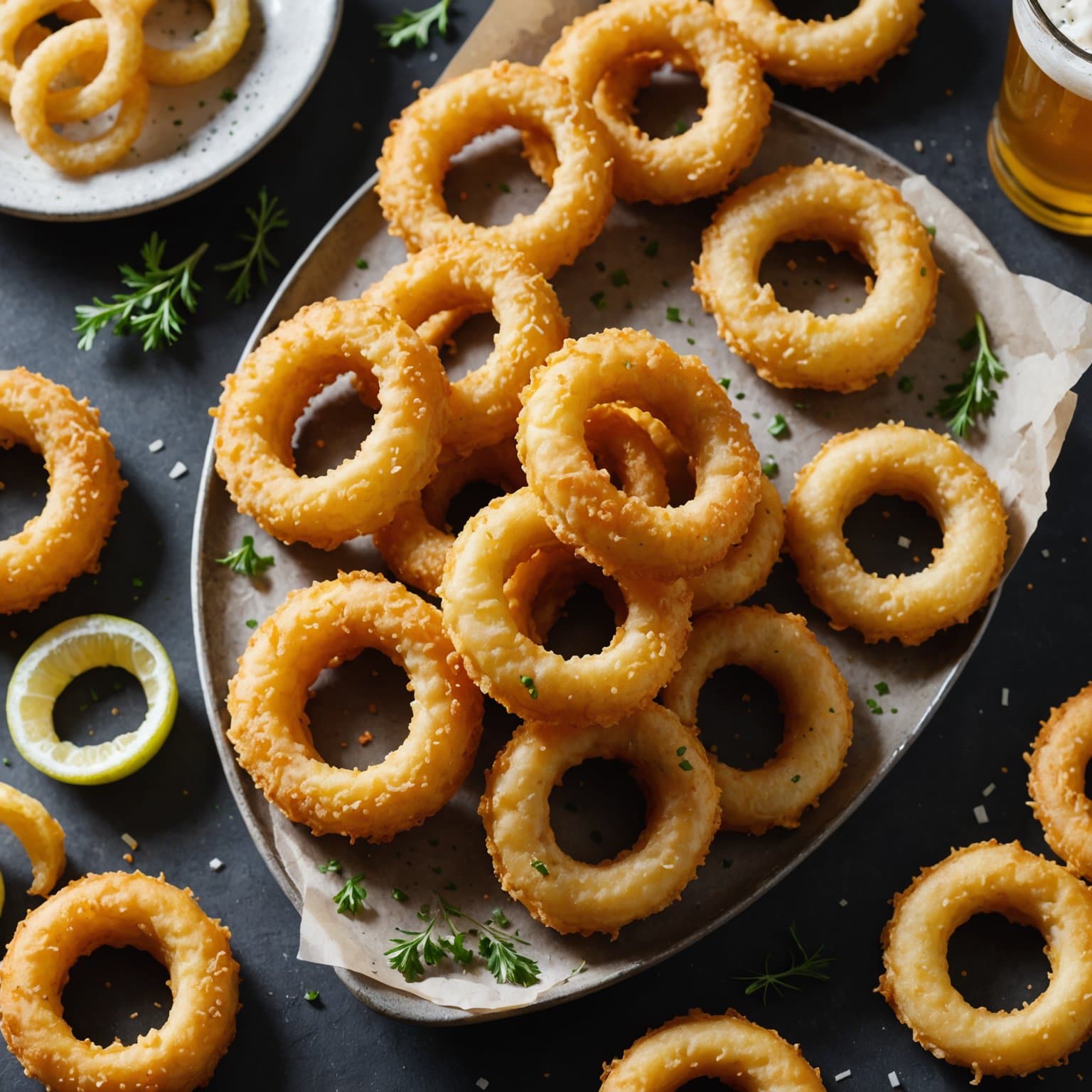 Øl- og baconskyllede løkringer