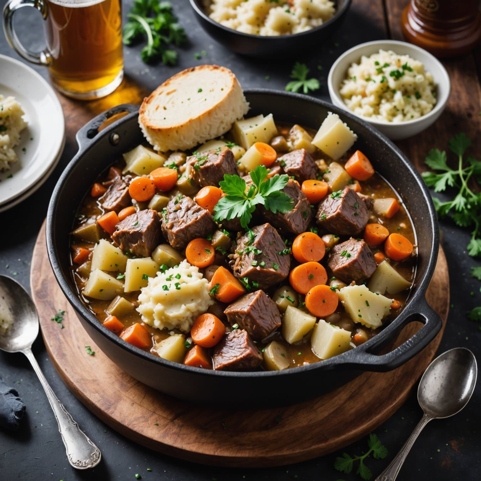 Ølbraisert irsk gryte og colcannon