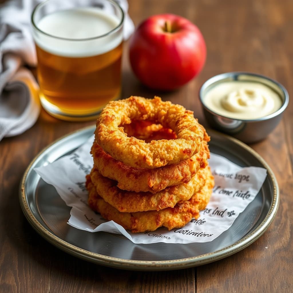 Ølpanerte eple- og løkringer