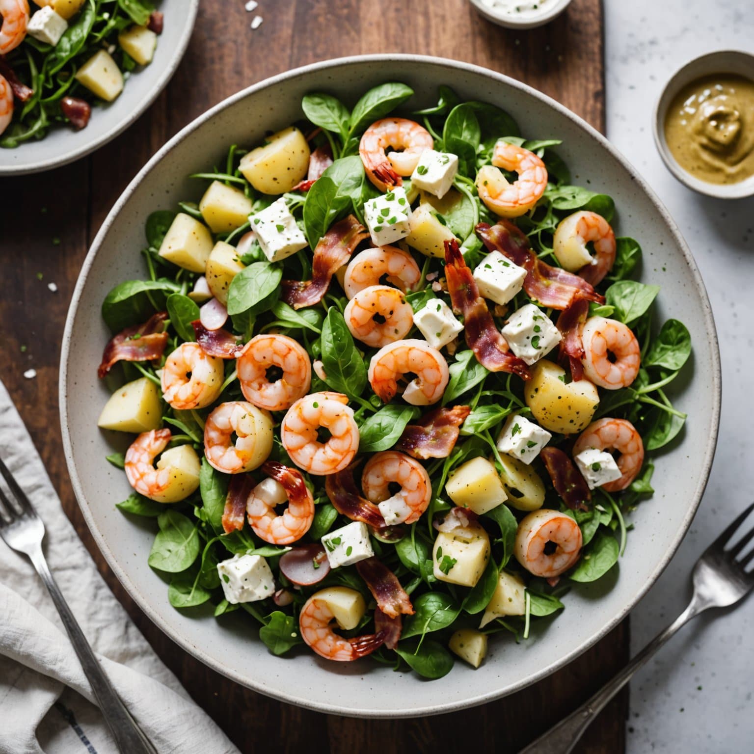 Online Runde 2 Oppskrift
Potet- og rekesalat med rømme og bacon-dressing