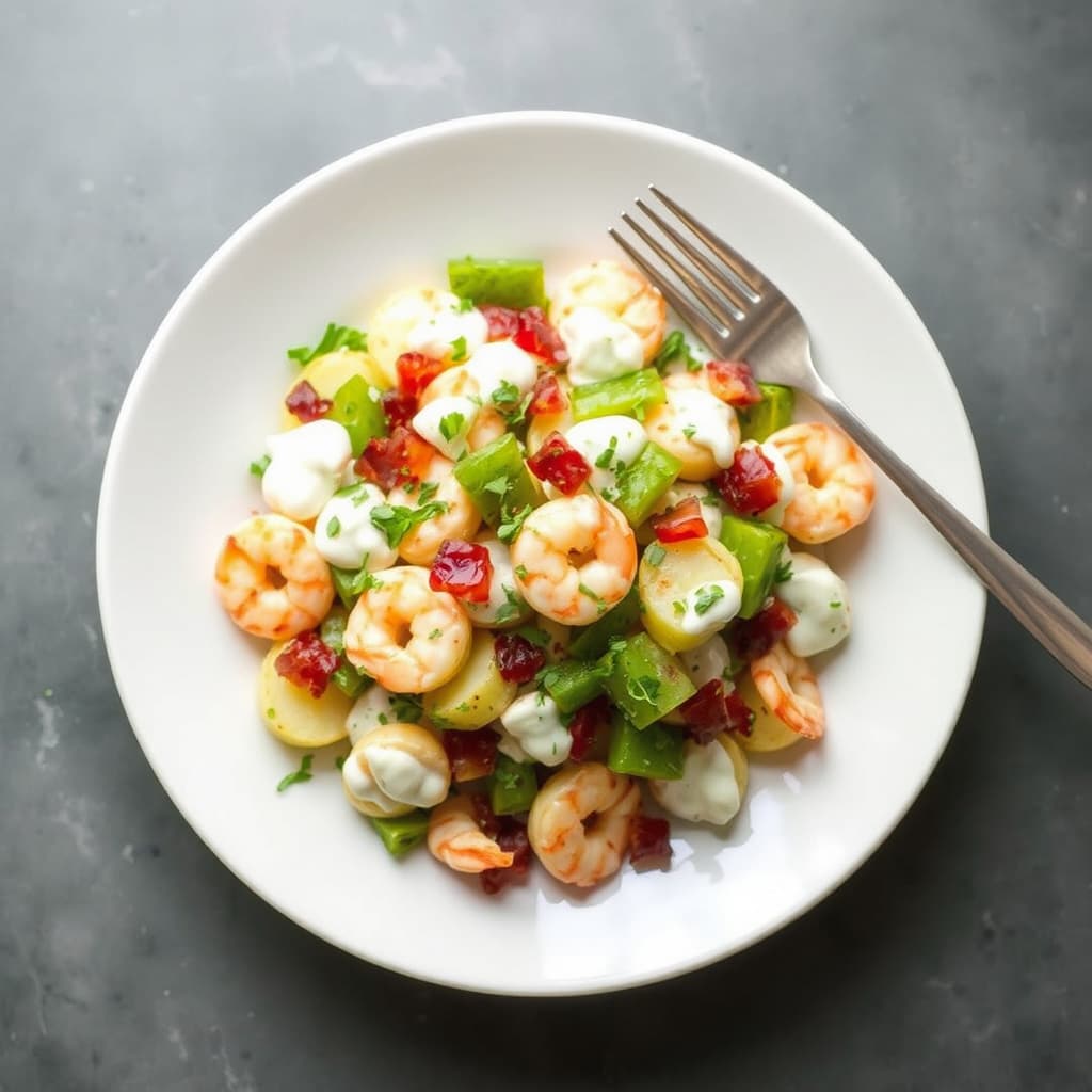 Online runde 2 oppskrift – potetsalat med reker, rømme og bacon-dressing