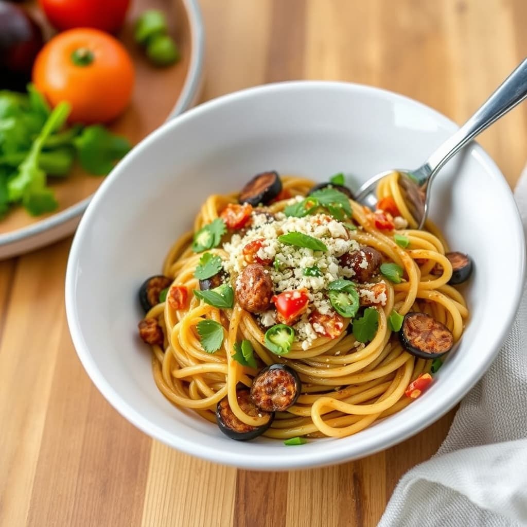 Online runde 2-oppskrift – Sprø aubergine og pasta