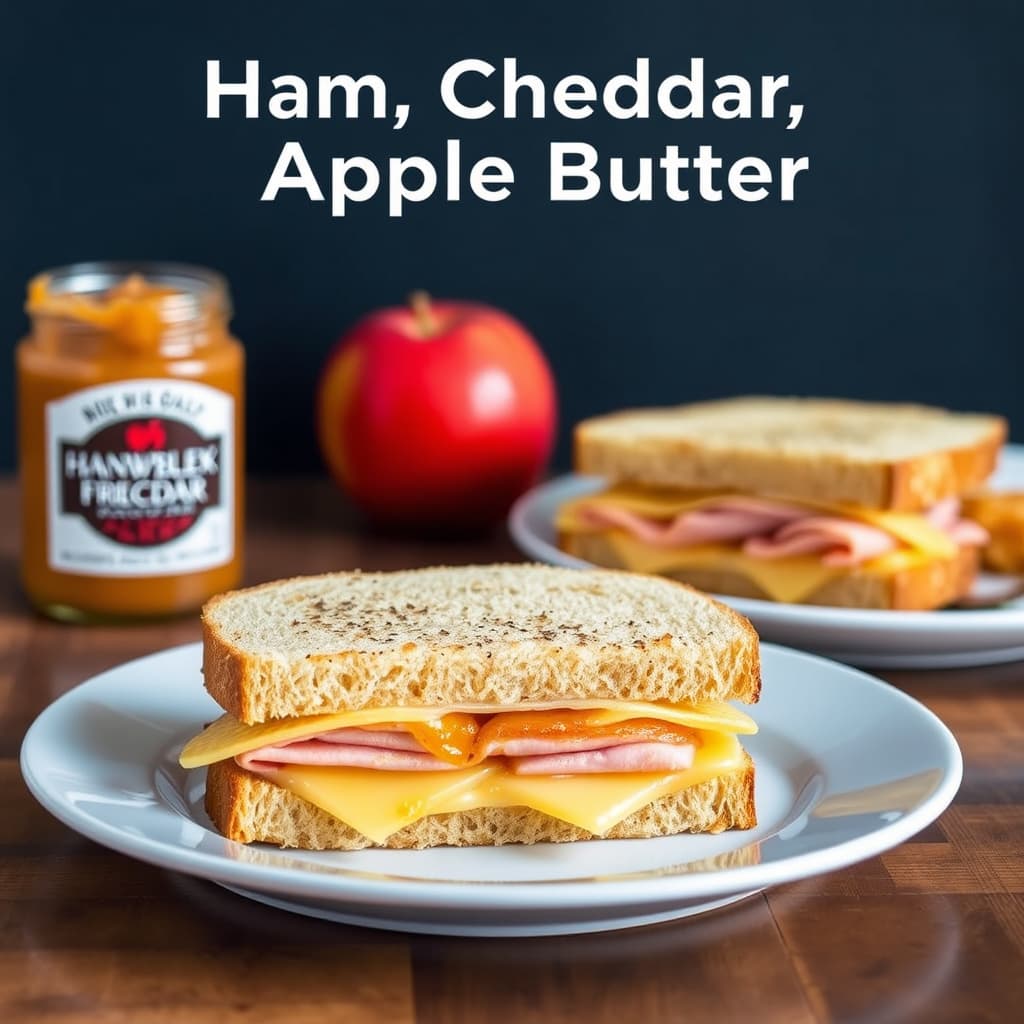 Open-Face Ham, Cheddar og Eplesmør Smørbrød