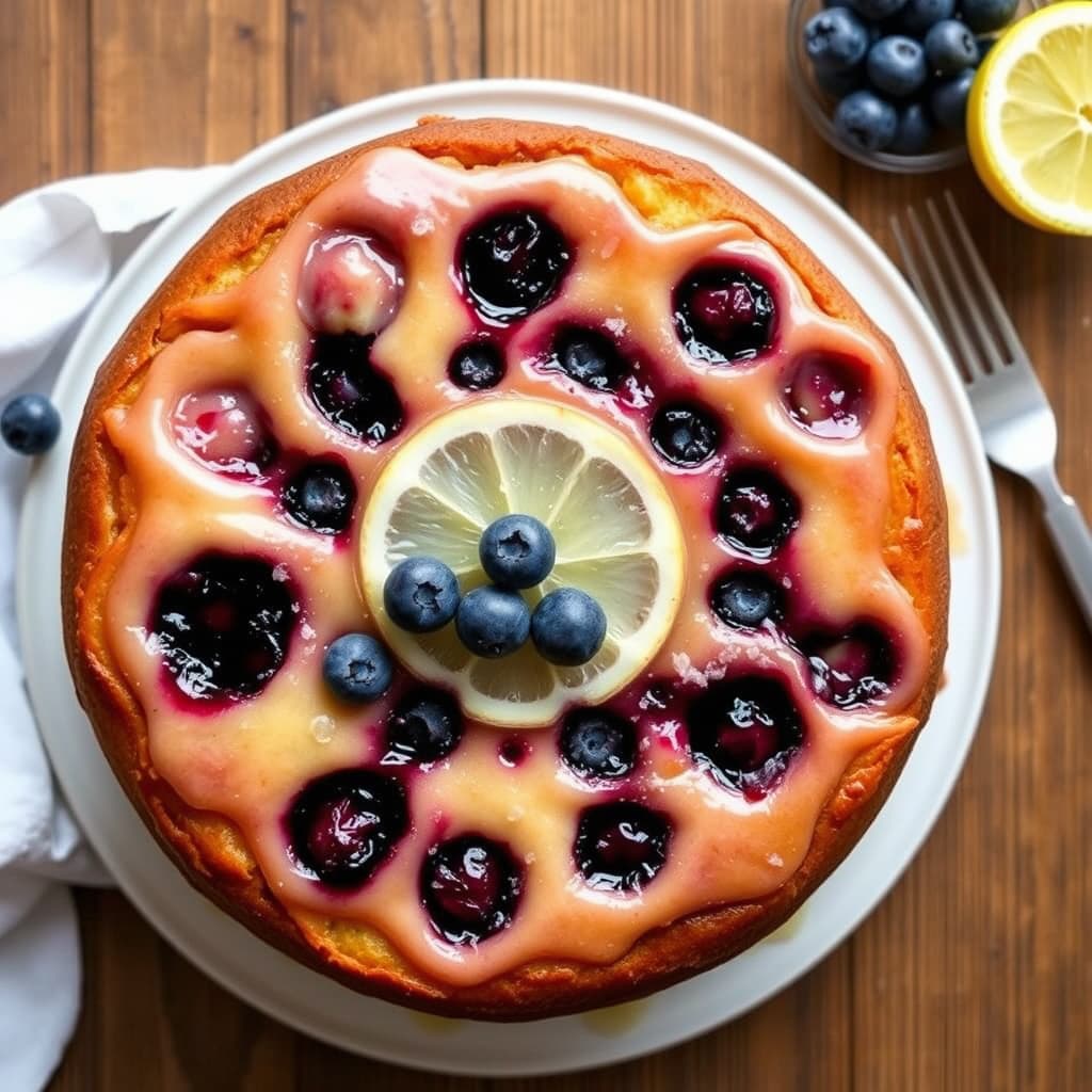 Opp-ned blåbær-sitronkake