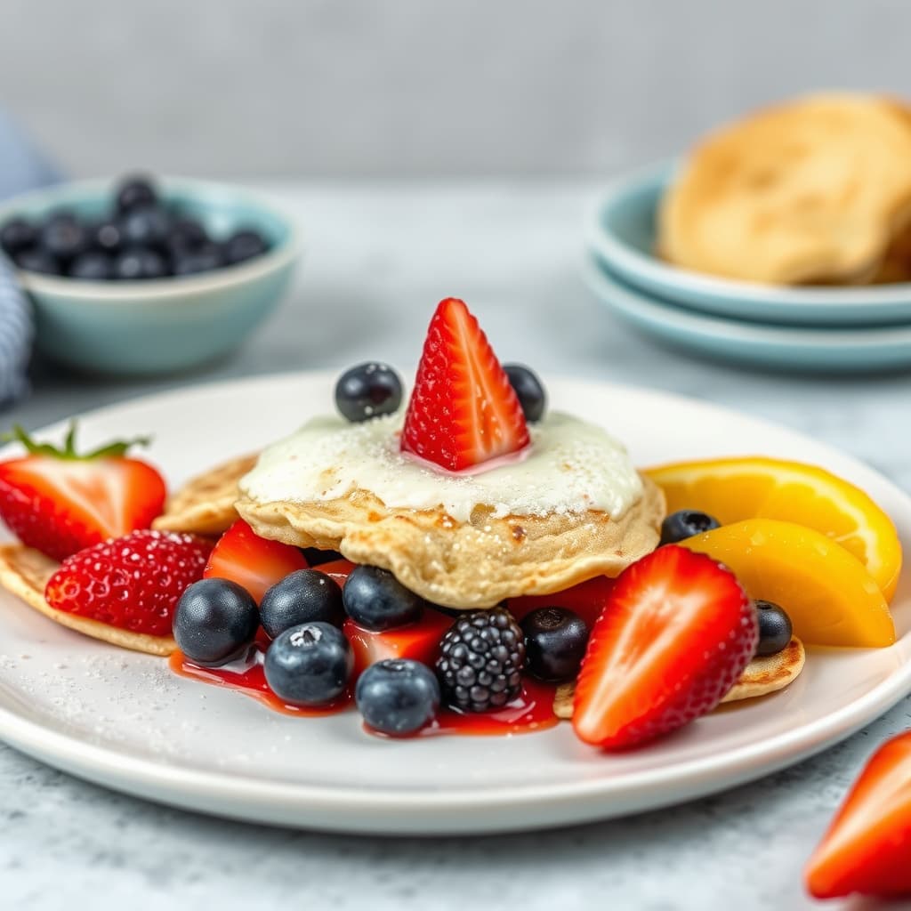 Oppblåst ovnsbakt pannekake med sommerfrukt