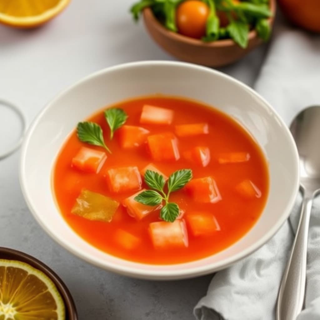 Oranseduftende kald tomatsuppe