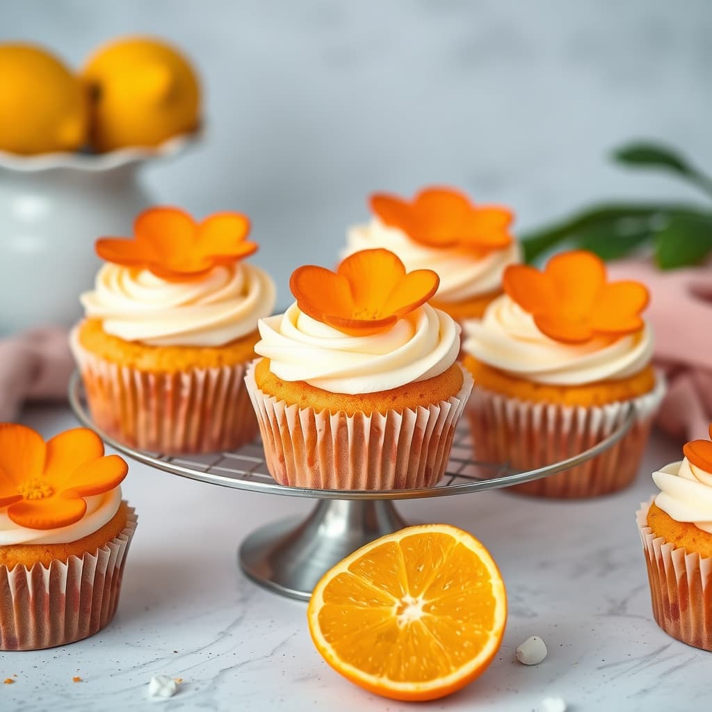 Oransje blomstercupcakes