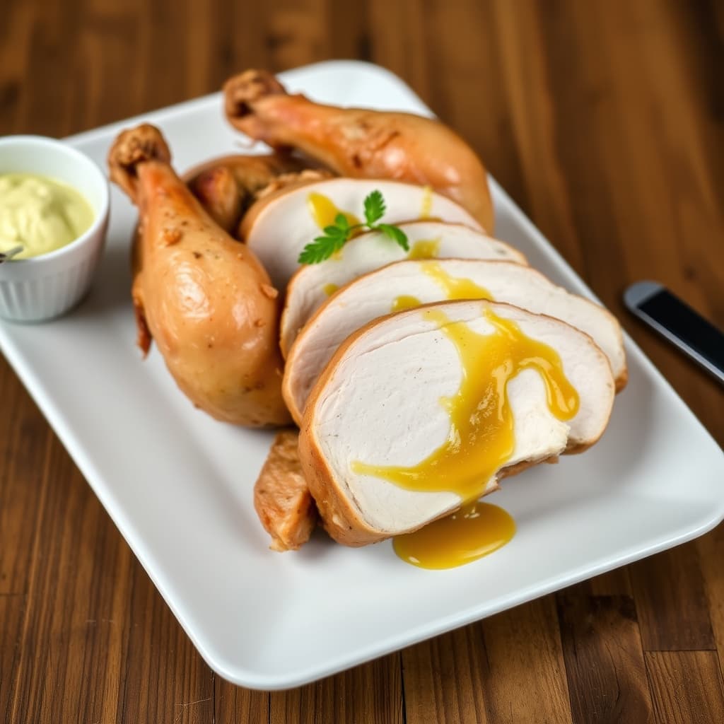 Oransje-te-bourbon-saltet kalkun med honning- og sennepssmør