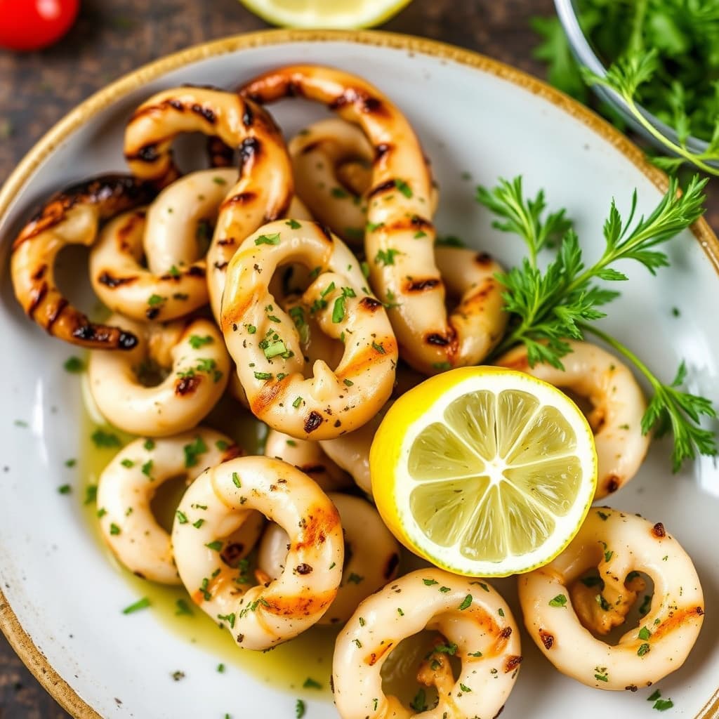 Oregano- og sitronmarinert grillet kalamari