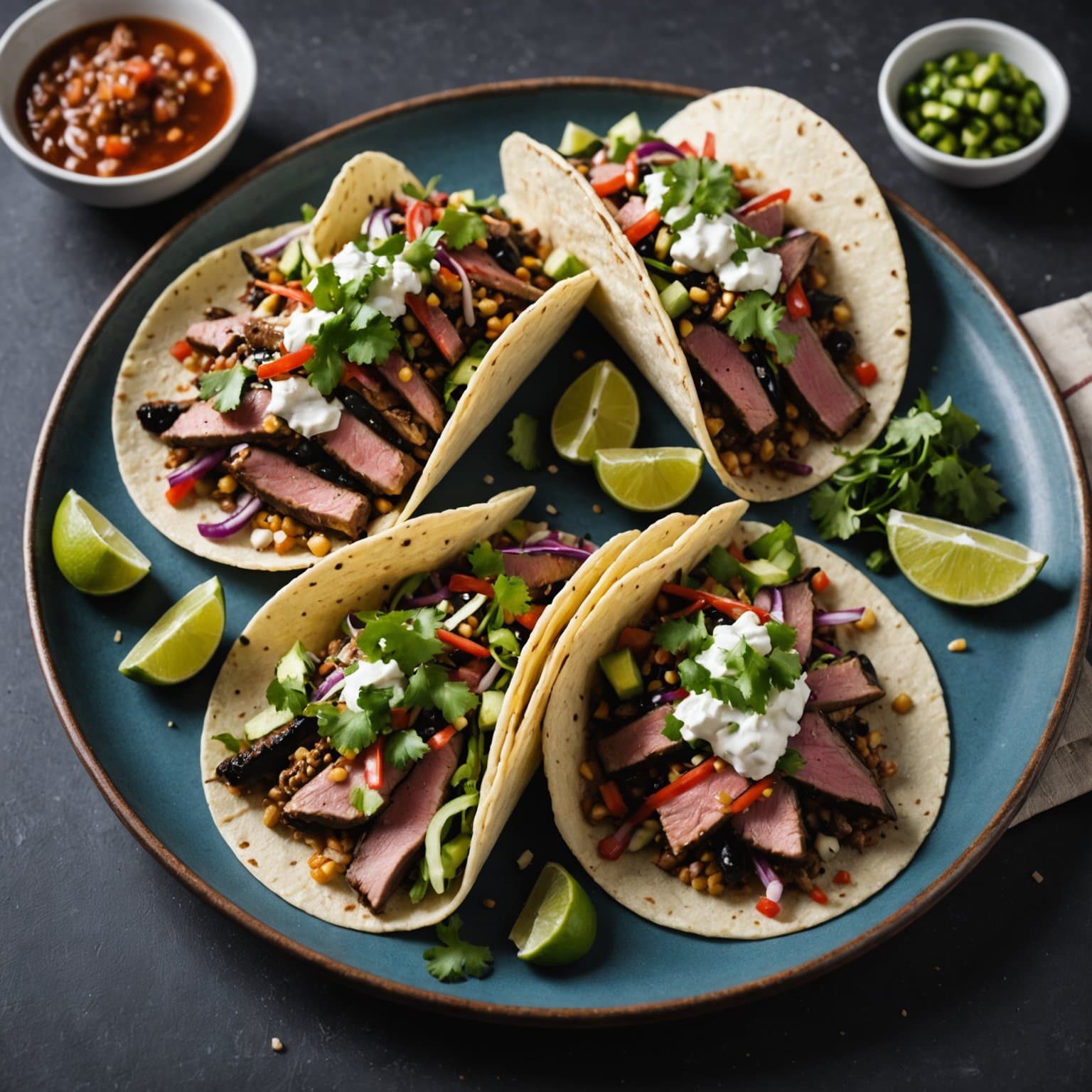Orientalske tacos med svart og blå tunfisk
