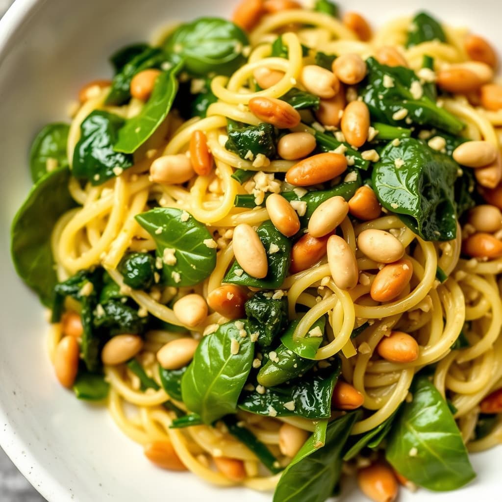 Orzo med spinat og pinjekjerner