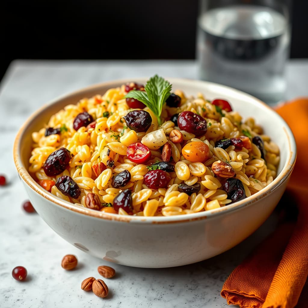 Orzo med tørket frukt og nøtter