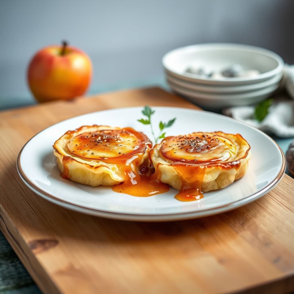 Ostefylte blinis med karamelliserte epler