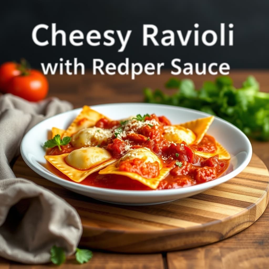 Ostefylte ravioli med rød peppersaus