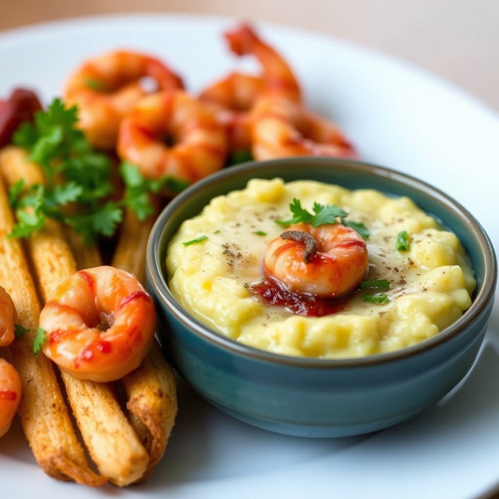 Ostegrits med reker og chorizo