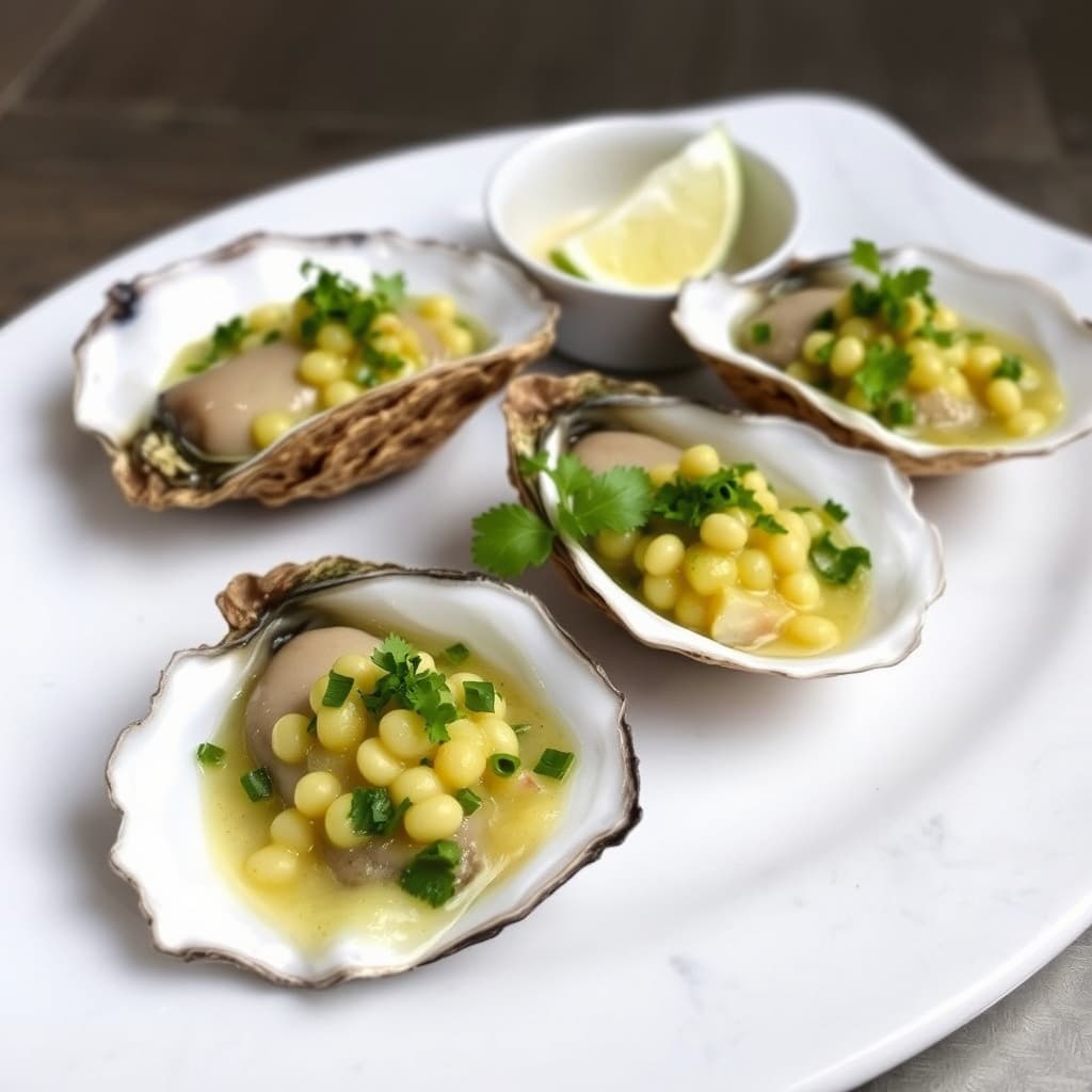 Østers med fingerlime og ingefær-mignonette