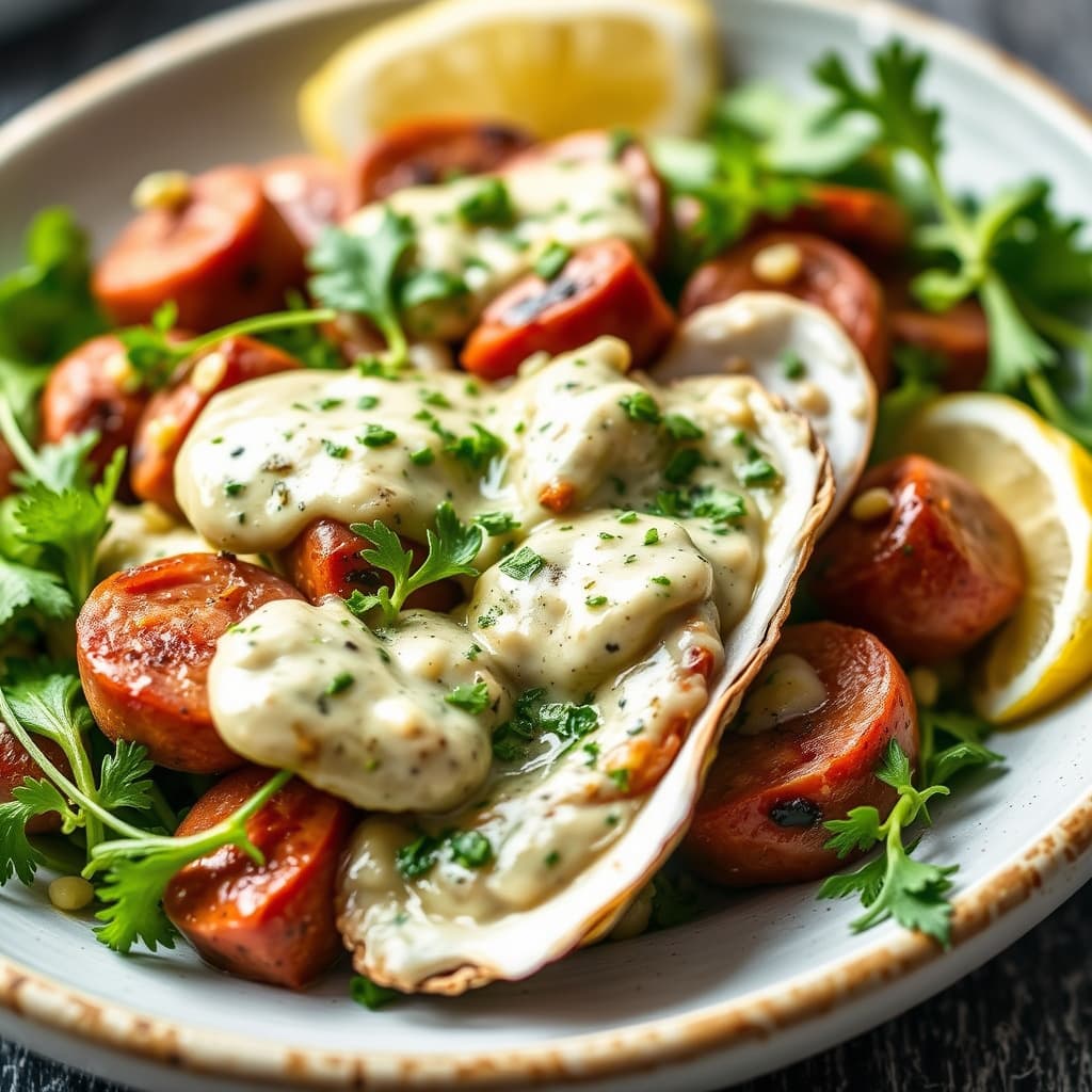 Østerspølse med urtedressing