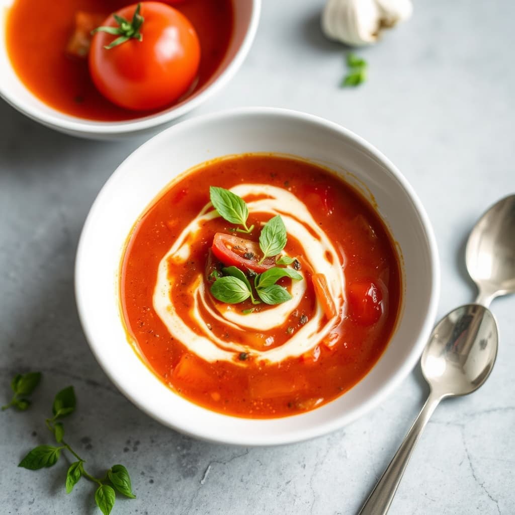 Ovnsbakt tomat- og hvitløksuppe