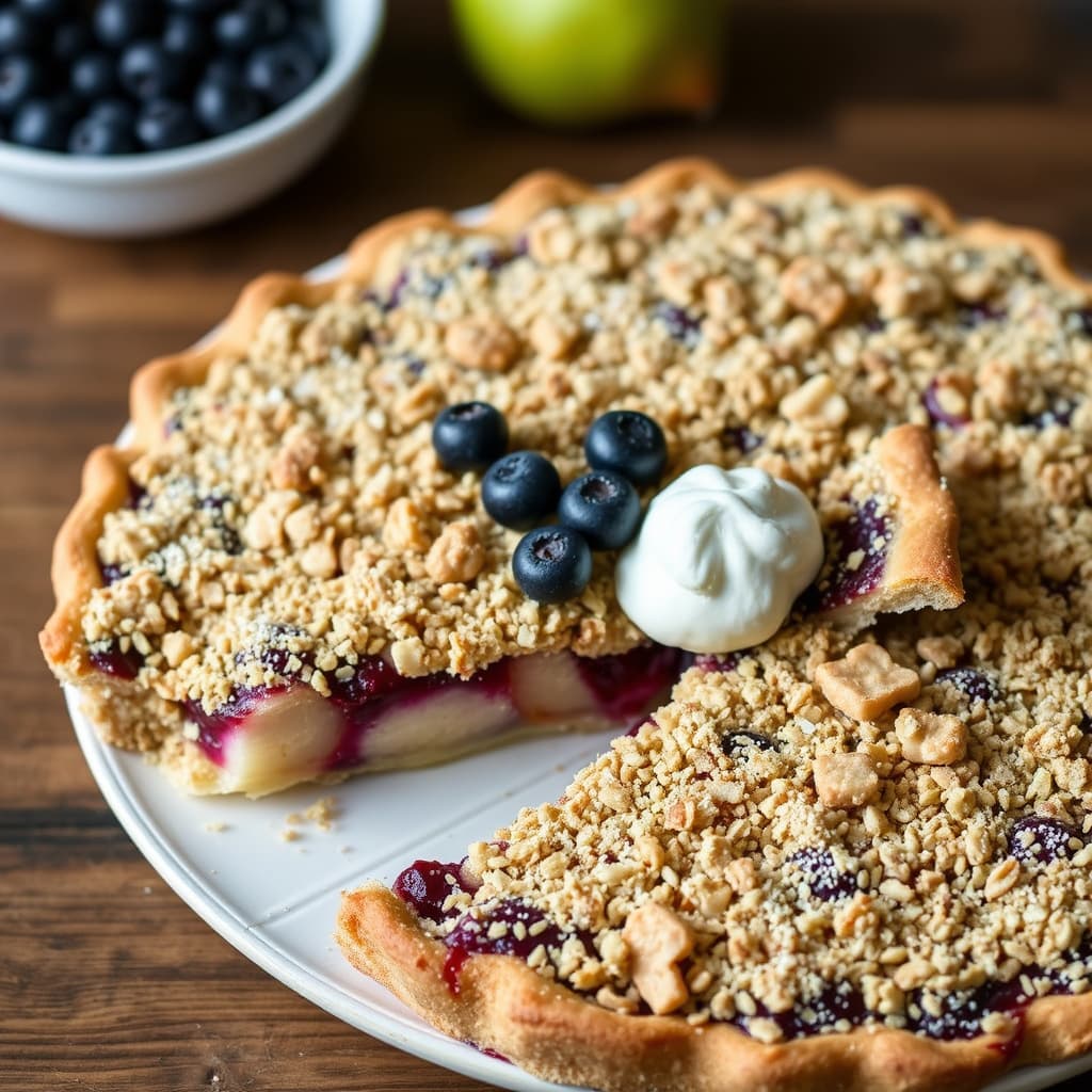 Pærekake med blåbær og streusel-topping