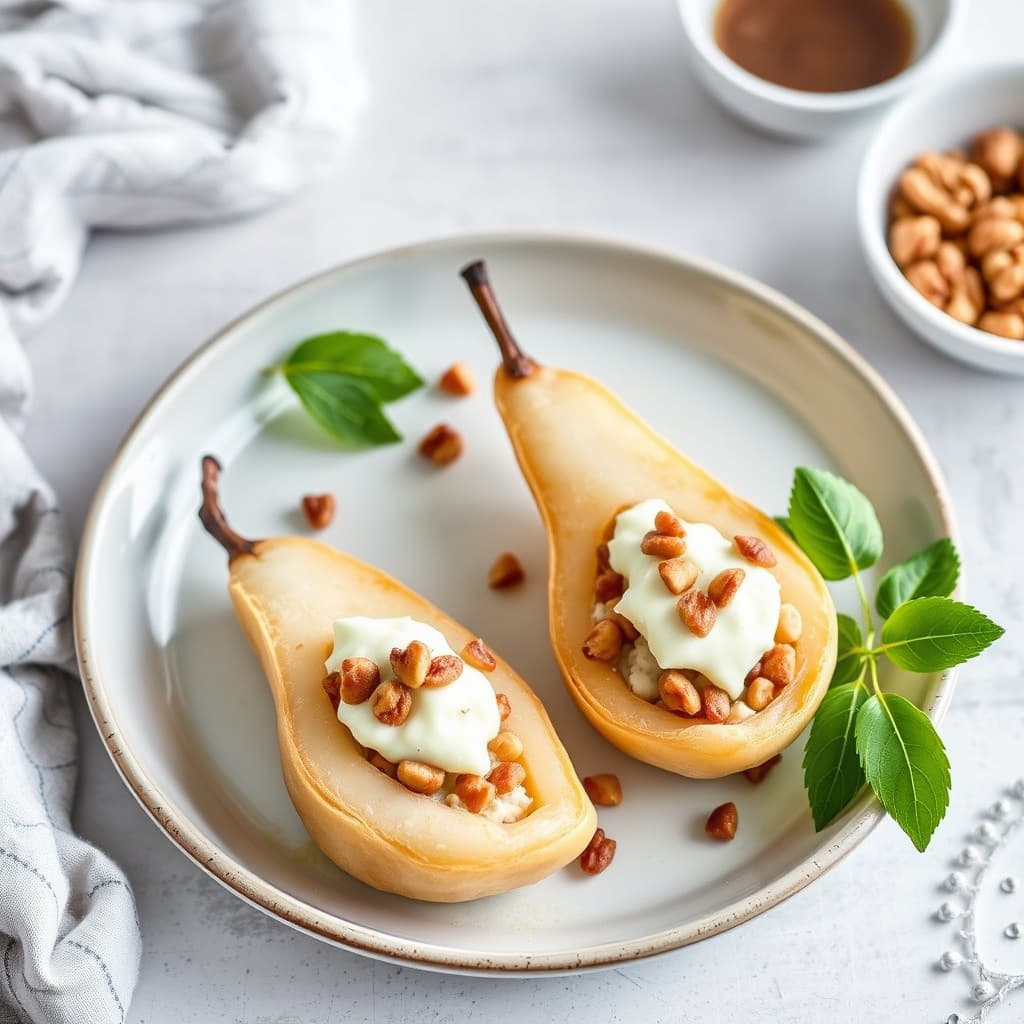 Pærer fylt med Roquefort og valnøtter i paiform