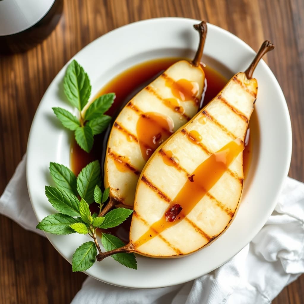 Pærer grillet i vaniljevinsirup