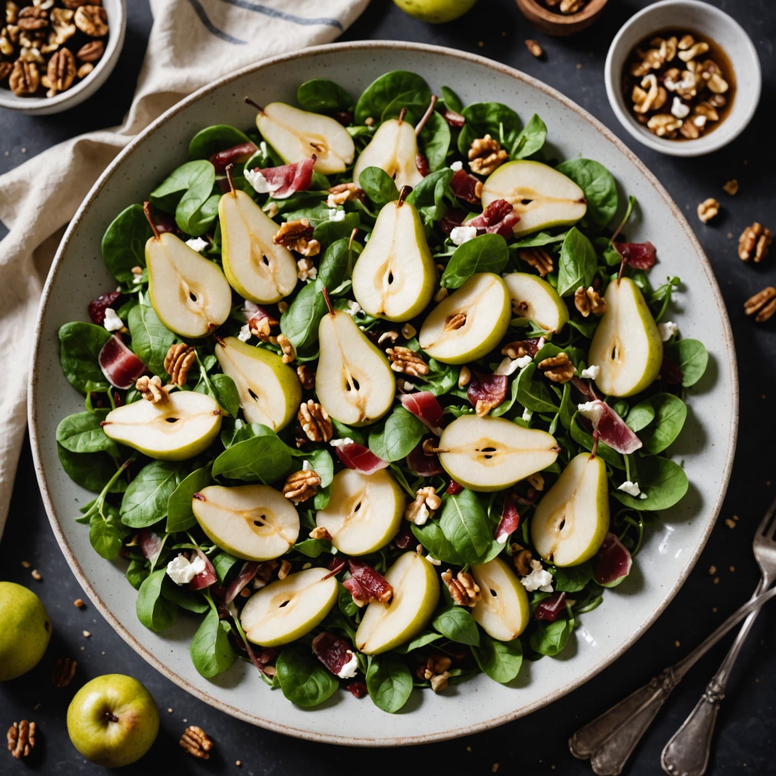 Pæresalat med pancetta og valnøtter