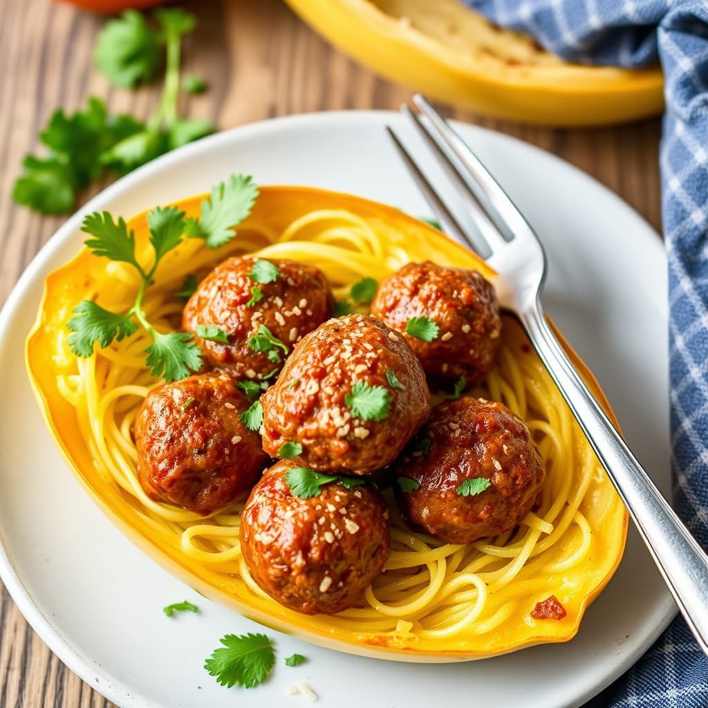 Paleo Spagetti Squash og oppskrudde kjøttboller