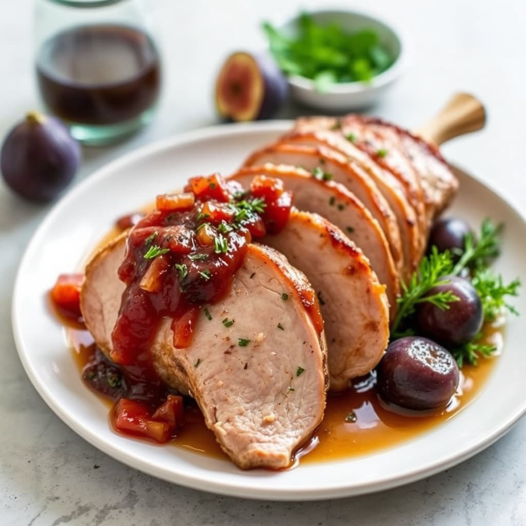 Pancetta- og urterostet svinekjøtt med fikenmarmelade