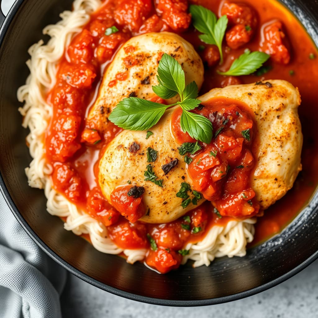 Panert kylling med ovnsbakt tomatsaus