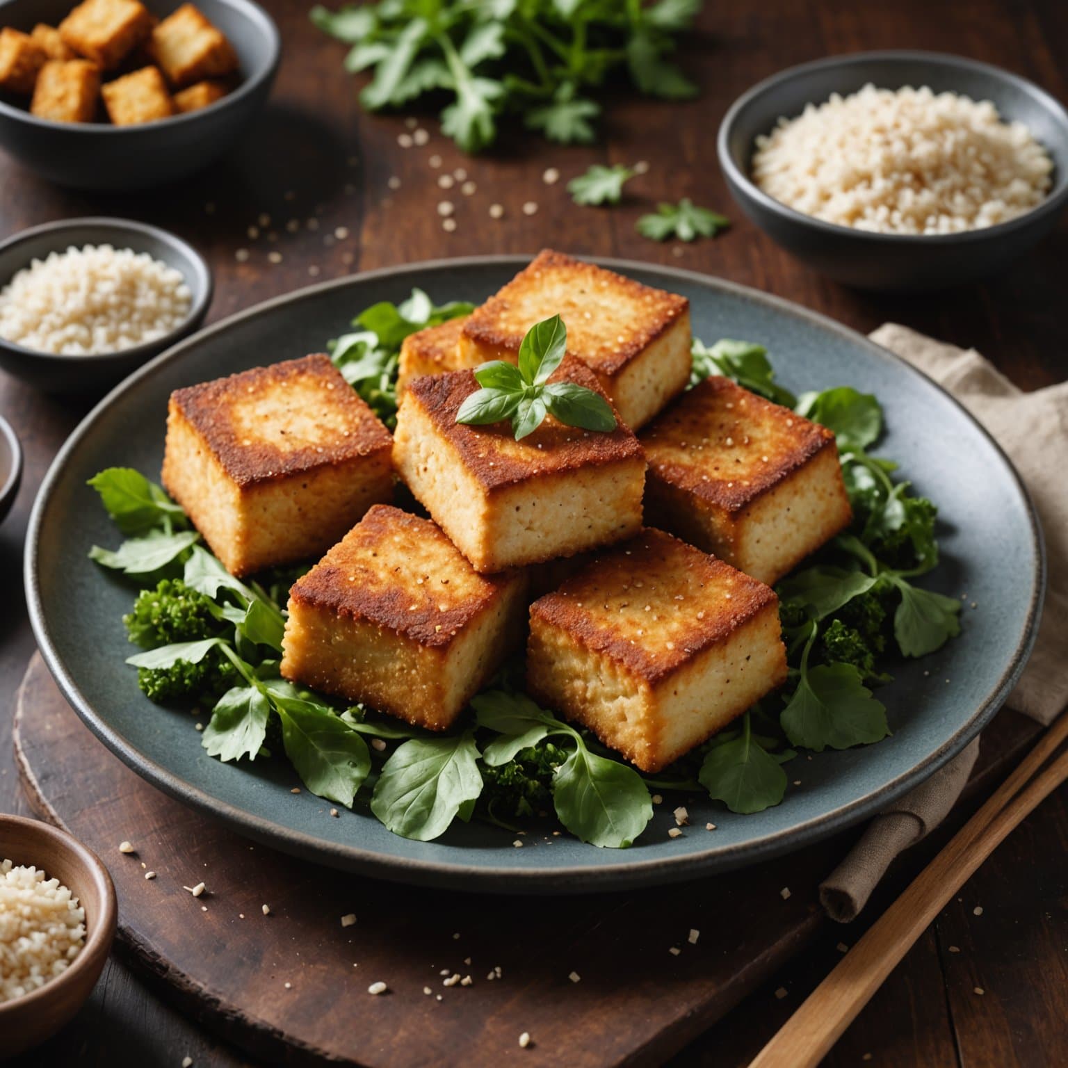 Panert, stekt, mykt krydret tofu