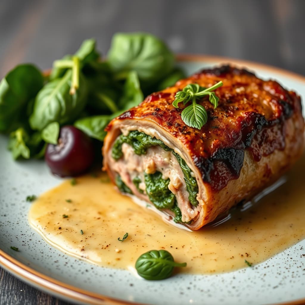 Panestekt kalv med spinatfyll
