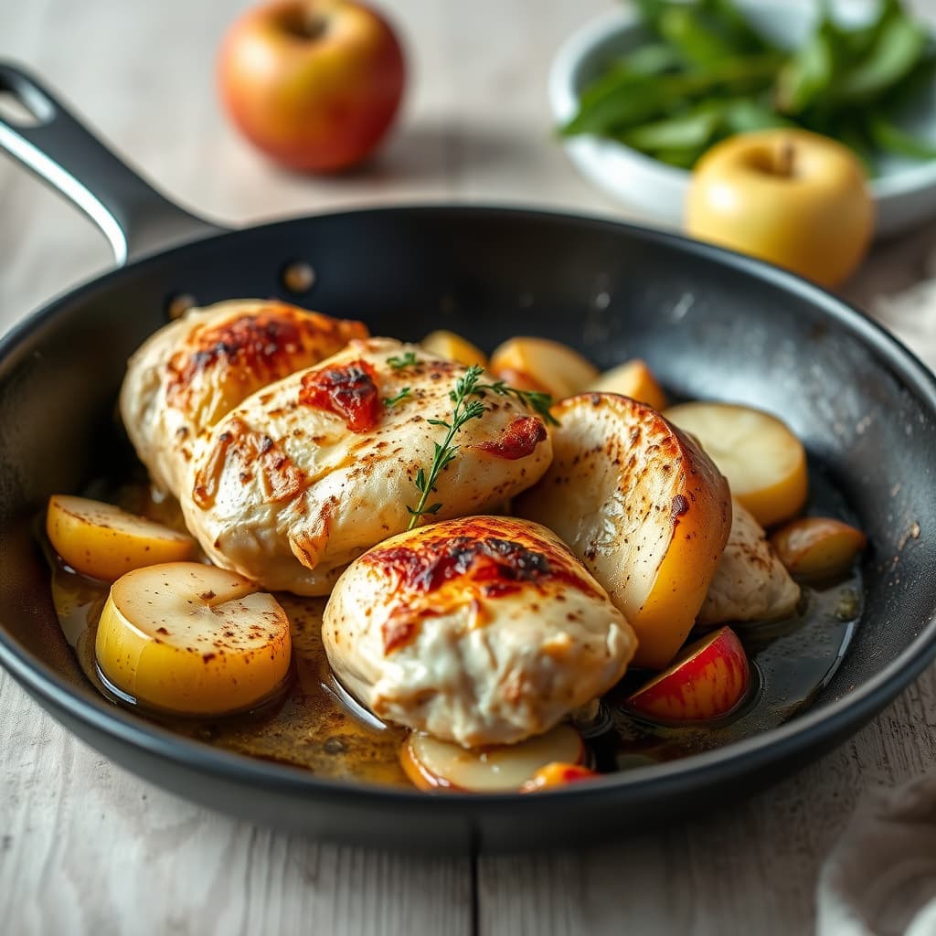 Panestekt Stilton-kylling med epler