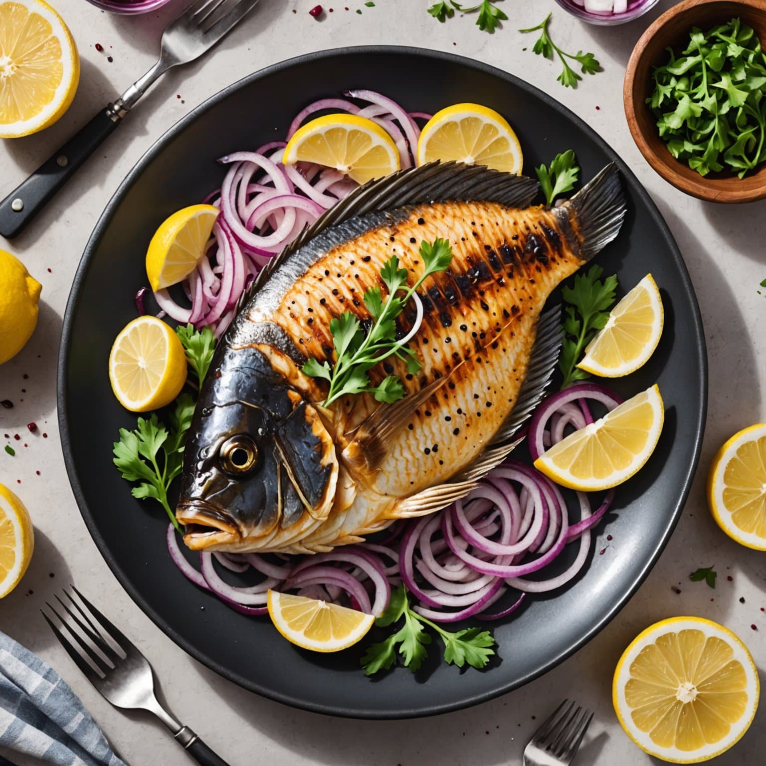 Panestekt tilapia med sitron og rødløk