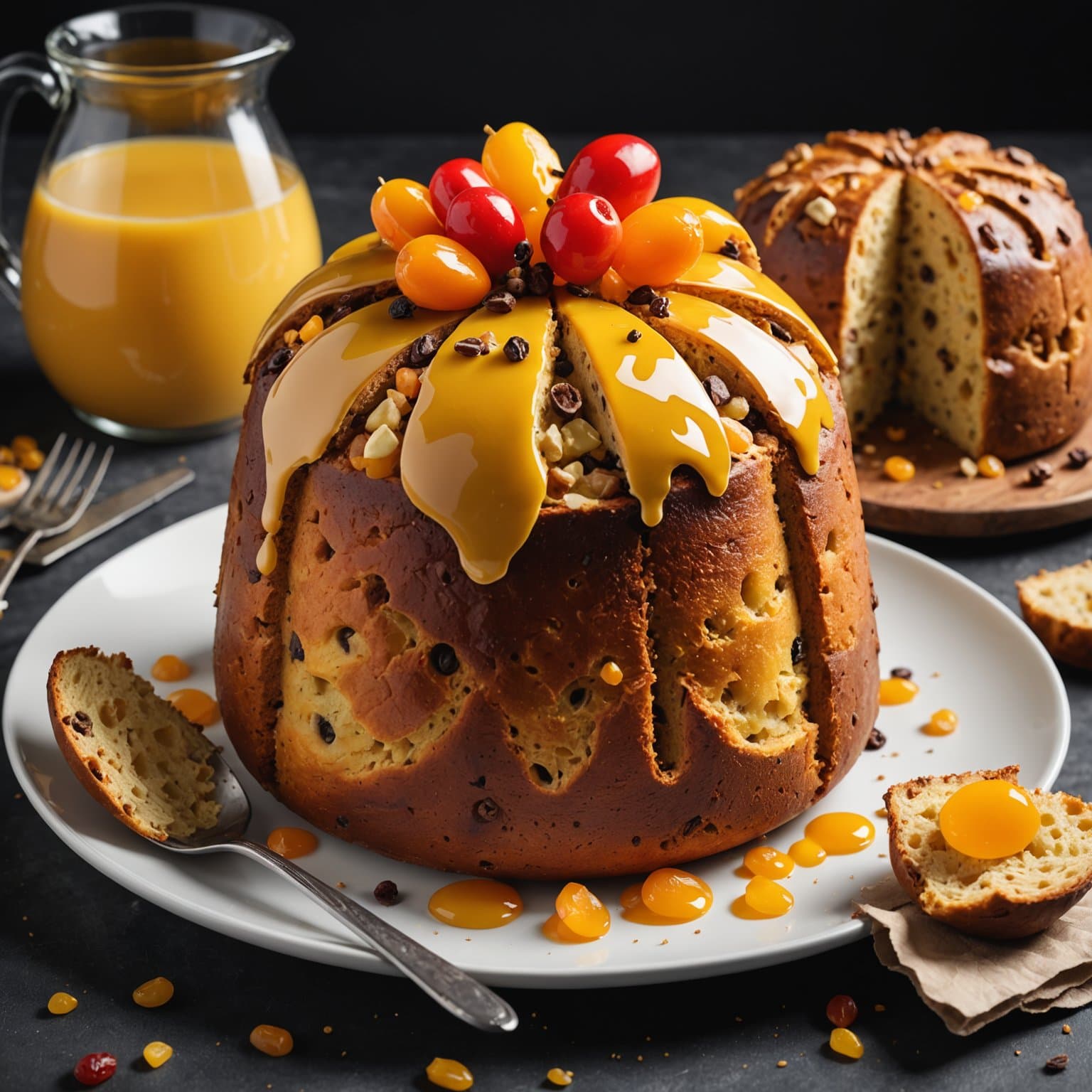 Panettone fylt med kandisert frukt og kremet paiblass