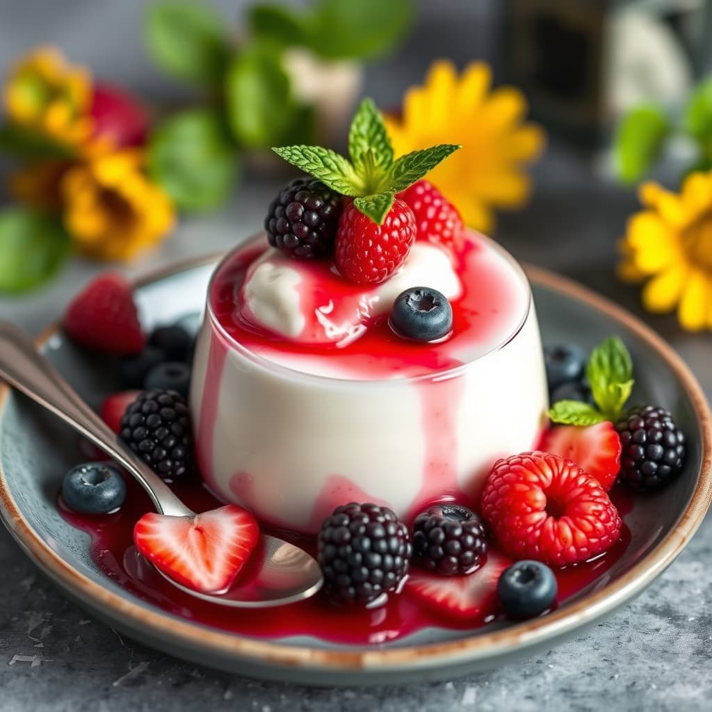 Panna Cotta med ferske bær og rød bærjuice