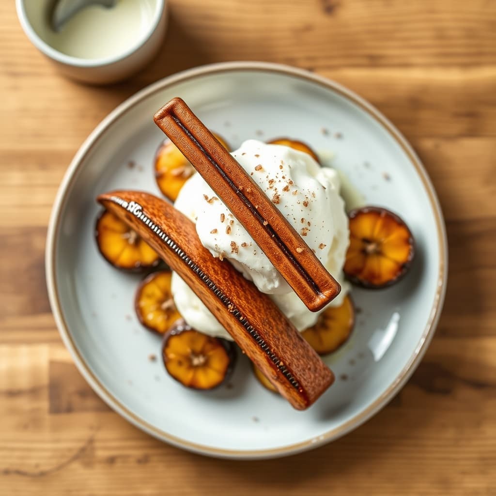 Pannebrente kanelbananer med vaniljeis