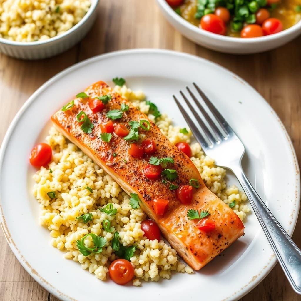 Pannestekt laks med couscous og chilivinaigrette