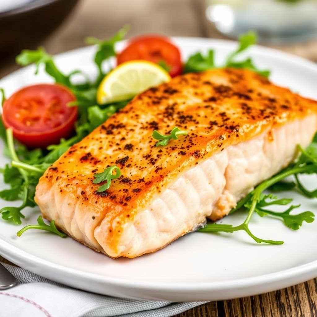 Pannestekt laks på babyruccola