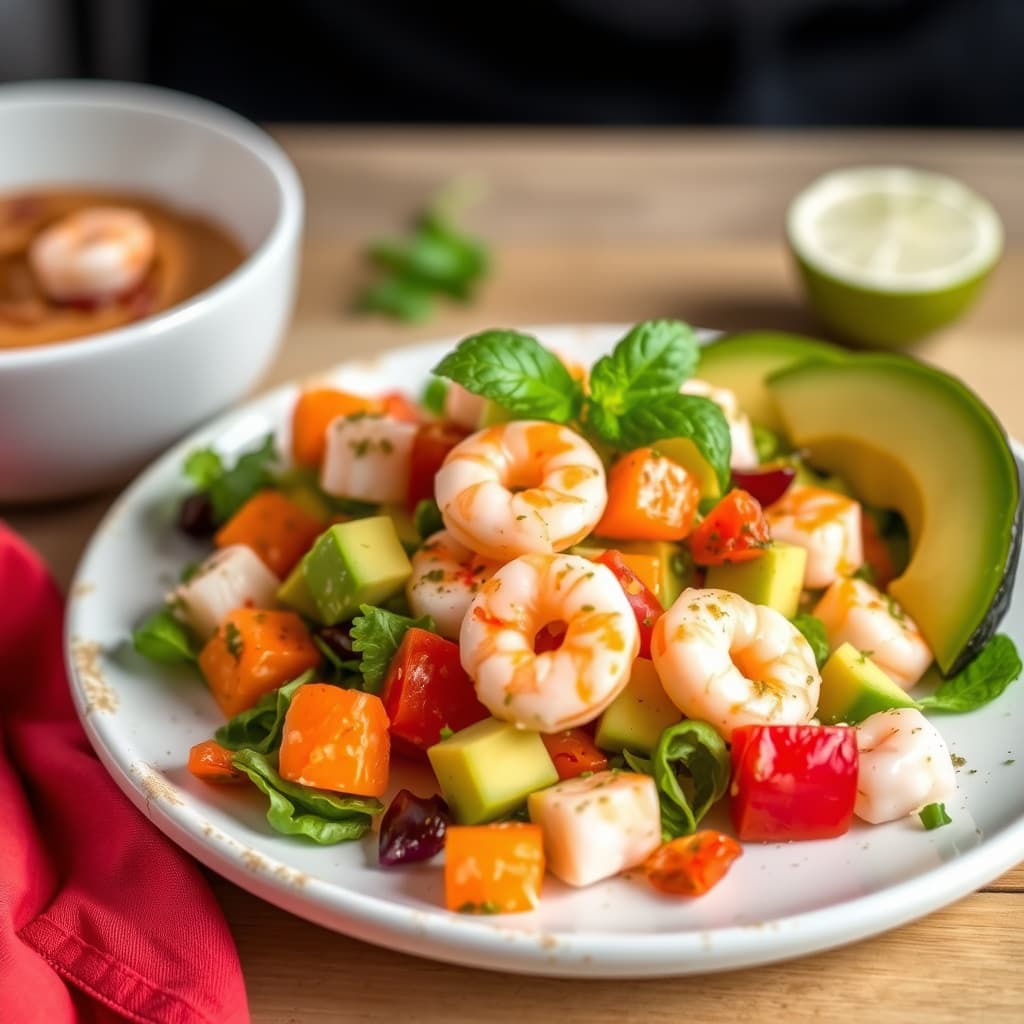 Papaya-, reke- og avokadosalat med chili-lime