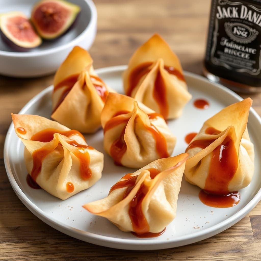 Papayawontonger og misfikenwonton med Jack Daniels-ideglasur