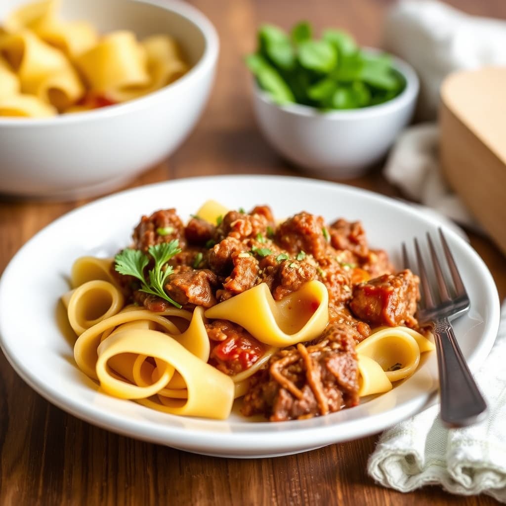 Pappardelle med kalv- og svineragu
