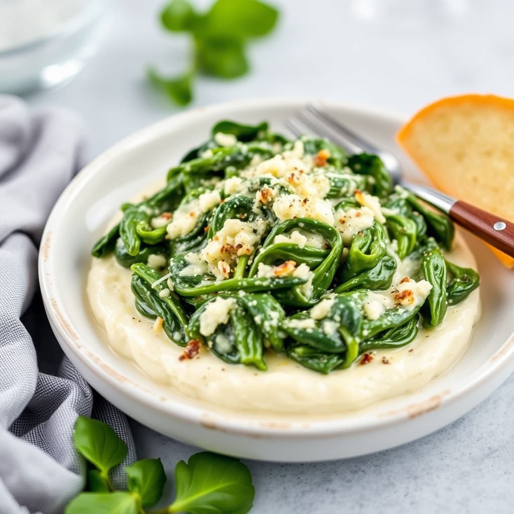 Parmesan- og fløstekokt spinat