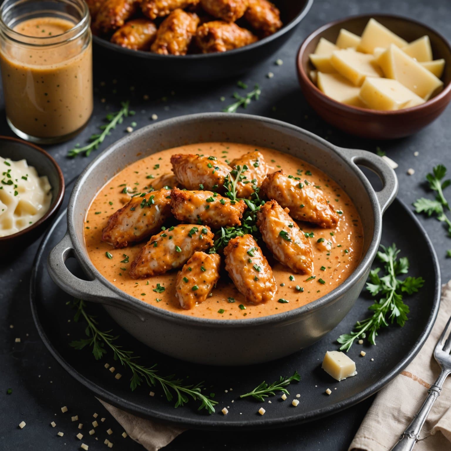 Parmesan- og pepperkornsaus til kyllingvinger