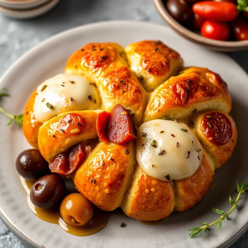 Parmigiano "Monkey Bread" med soppressata og oliven